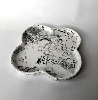 White Monochrome Marbled Abstract Floret Trinket Tray, 3 of 4
