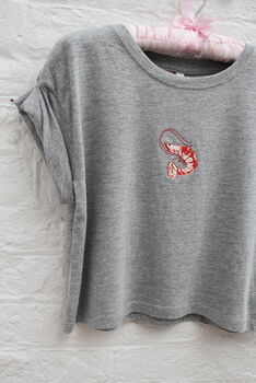 Wizzie X Chloë Grey Embroidered Prawn T Shirt, 5 of 8