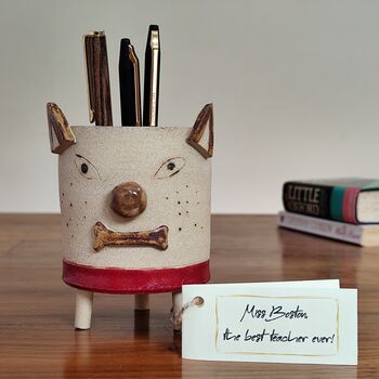 Handmade Teacher Thank You Gift Plant Pencil Pot Dog, 3 of 7
