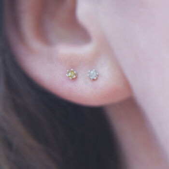 Tiny Yellow Diamond Studs In Sterling Silver, 3 of 5