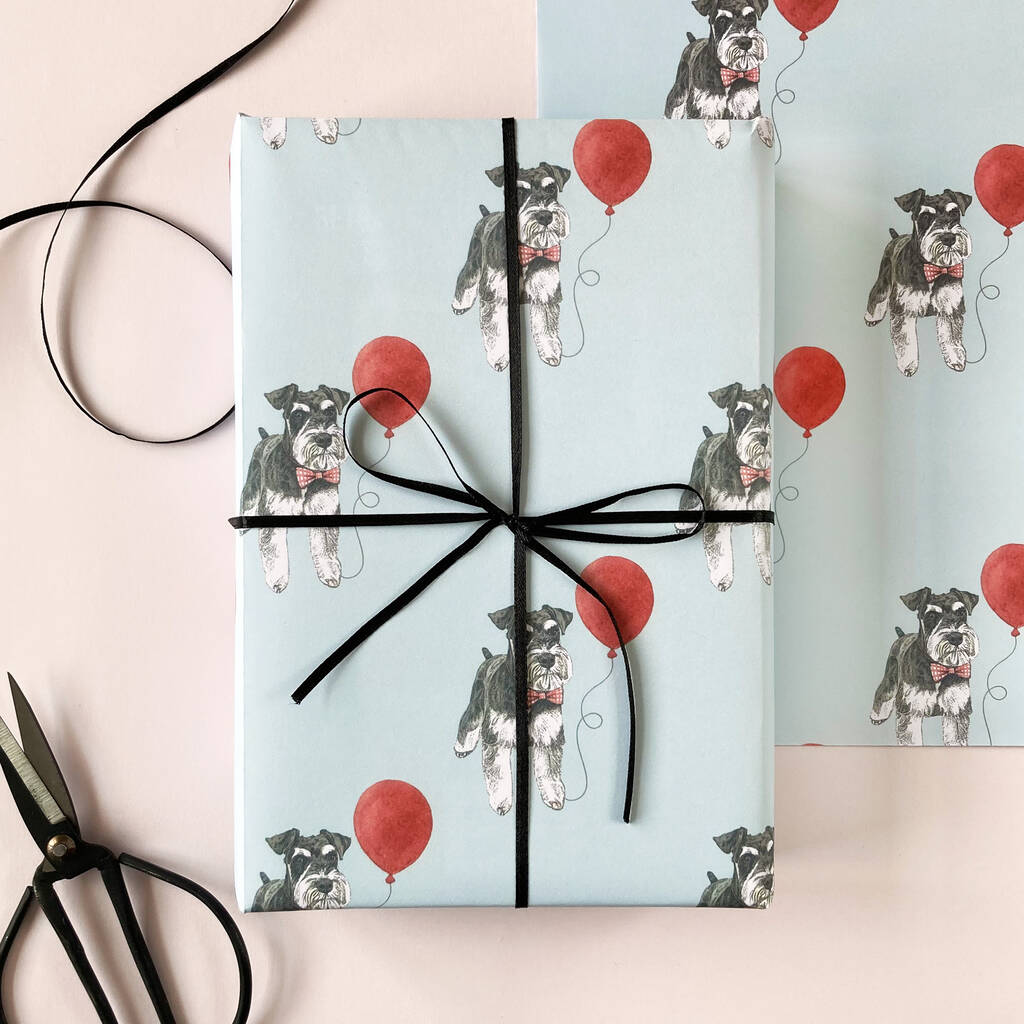 Schnauzer Dog And Balloon Wrapping Paper, 1 of 4