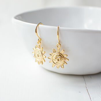 Gold Plated Sun Earrings, 2 of 4
