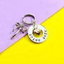 Personalised Drive Safe Keyring With Bow And Heart Charms, thumbnail 3 of 6