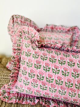 Indian Block Print Ruffle Cushion, 3 of 4