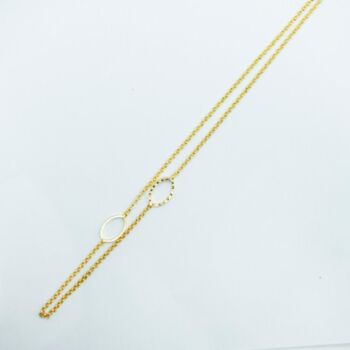 Sideways Two Oval Circle Gold Plated Necklace, 2 of 4