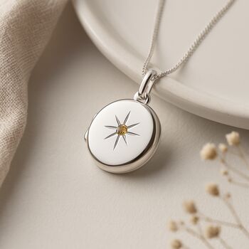 Personalised Sterling Silver November Birthstone Locket – Citrine, 5 of 8