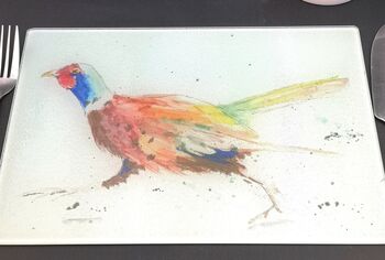 Run Forest, Pheasant Glass Placemat / Chopping Board, 2 of 2