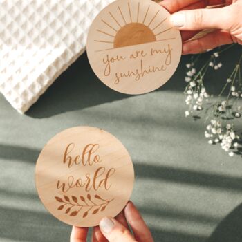 Wooden Baby Announcement Hello World Engraved Sign, 7 of 9