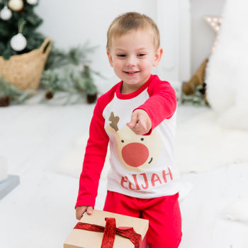 Personalised Christmas Reindeer Red Pyjamas, 2 of 7