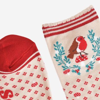 Women's Bamboo Socks Red Robin Christmas Wreath, 4 of 5