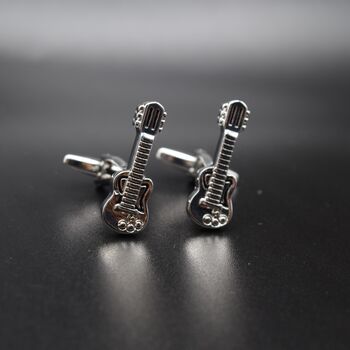 Guitar Silver Cufflinks Gift For Musicians 316 L Stainless Steel Rock Accessory, 2 of 5