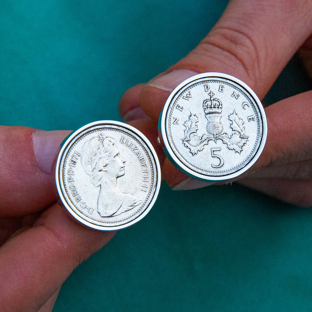 Image of 50th Birthday 1970 Five Pence 5p Coin Cufflinks