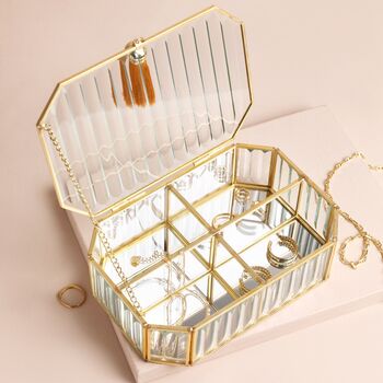 Large Ribbed Glass Jewellery Box In Gold, 4 of 4