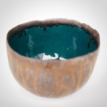 Handmade Teal And Gold Pottery Ring Bowl, 4 of 5