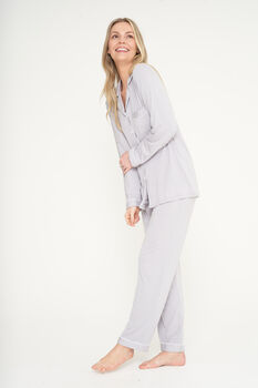 Personalised Super Soft Light Grey Long Jersey Pyjamas, 4 of 5