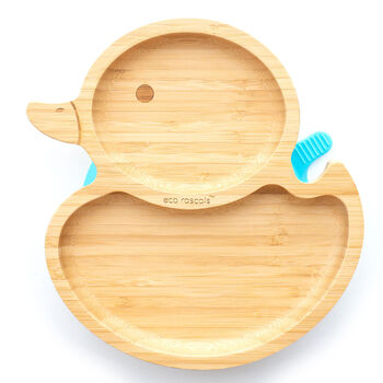 Bamboo Duck Plate With Suction Blue, 3 of 4