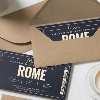 Personalised Rome Gold Foil Boarding Pass Gift Voucher, 7 of 9