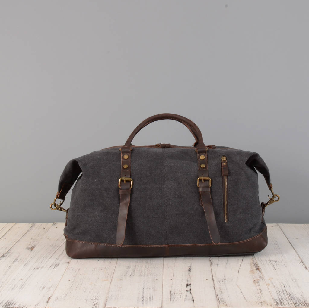 canvas leather travel duffel bag personalised by eazo | 0