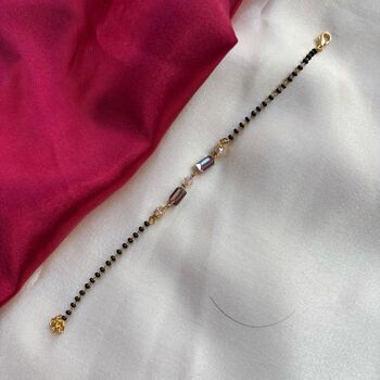 Minimalistic Black Beaded Crystal Slim Mangalsutra Bracelet, 4 of 4