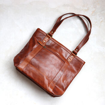Handmade Vegetable Tanned Leather Tote Bag, 3 of 5
