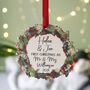 First Christmas As Mr And Mrs Wooden Wreath Ornament, thumbnail 6 of 7