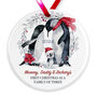 Personalised First Christmas As A Family Of Three Ceramic Penguin Decoration, thumbnail 2 of 3