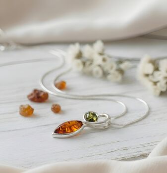 Handmade Cognac And Green Amber Silver Heart Pendant, 2 of 3