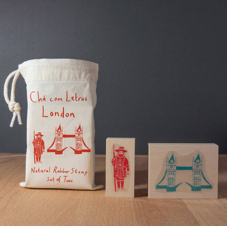 London Rubber Stamp Set Towerbridge And Beefeater By James Barker