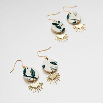 Foliage Brass And Clay Drop Earrings, 5 of 7