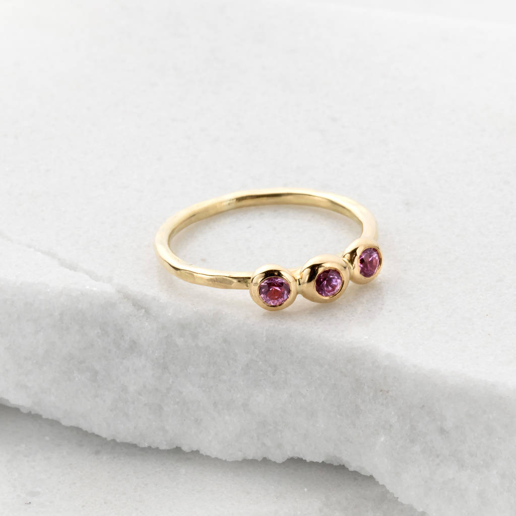 Pink Sapphire Trinity Bud Ring, 18ct Gold, 1 of 5