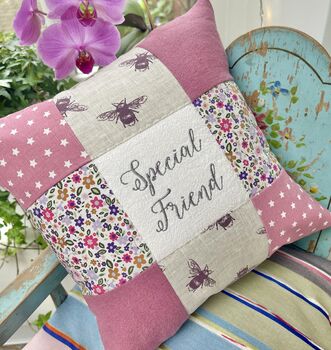 Special Friend Cushion Purple Bees And Flowers, 3 of 8