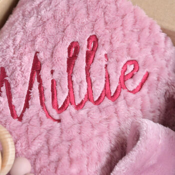 Personalised Pink Baby Gift Set Blanket And Bunny, 5 of 7