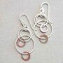 Silver And Rose Gold Swinging Circles Dangly Earrings, thumbnail 2 of 10