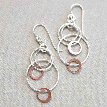 Silver And Rose Gold Swinging Circles Dangly Earrings, 2 of 10