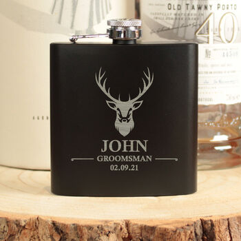 Personalised Stag Groomsman Two Tone Hip Flask, 2 of 4