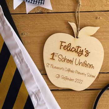 Personalised First School Uniform Hanger Tag Photo Prop, 2 of 6