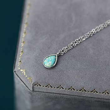 Green Opal Droplet Pendant Necklace In Sterling Silver, 2 of 11