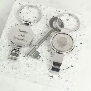 Personalised 21st Birthday Ten Pence Keyring Bottle Opener, 5 of 6