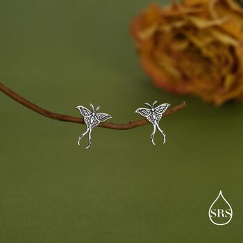 Lunar Moth Sterling Silver Stud Earrings With Oxidised Finish, 4 of 12