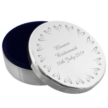 Personalised Small Hearts Round Silver Trinket Box, 3 of 4