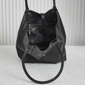 Buttery Soft Black Leather Tote Bag With Optional Personalisation, 4 of 6