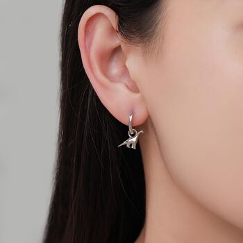 Sterling Silver Dinosaur Huggie Hoop Earrings Brachiosaurus, 7 of 11