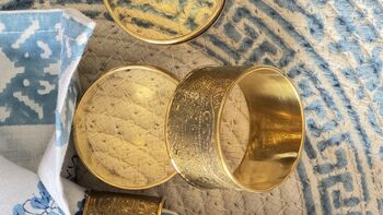 Set Of Six Table Napkin Rings Silver, Antique Gold, 8 of 11