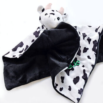 Personalised Cow Baby Comforter Black And White, 5 of 8