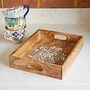 Floral Carved Natural Mango Wood Tea Tray, thumbnail 3 of 7