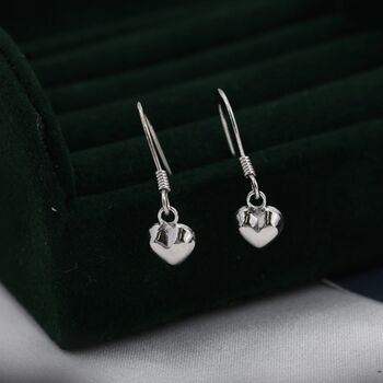 Tiny Dangling Heart Drop Hook Earrings Sterling Silver, 2 of 12