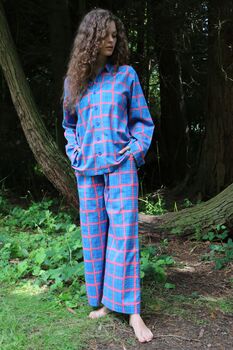 Organic Cotton Can Vibe Blue Tartan Unisex Pyjama, 7 of 9
