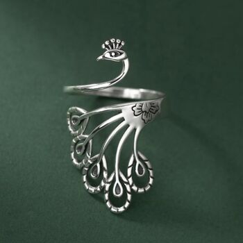 Sterling Silver Adjustable Peacock Ring, 2 of 5