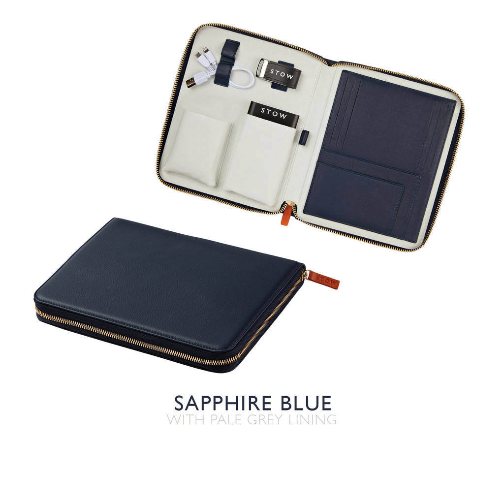 personalised luxury leather travel tech case for him by stow