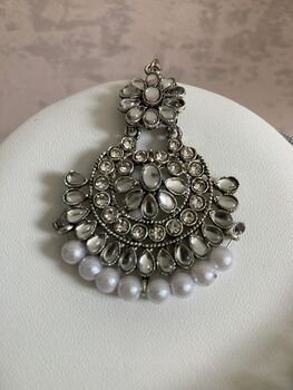 Indian Jewellery Silver Plated Kundan And Pearl Set, 2 of 8